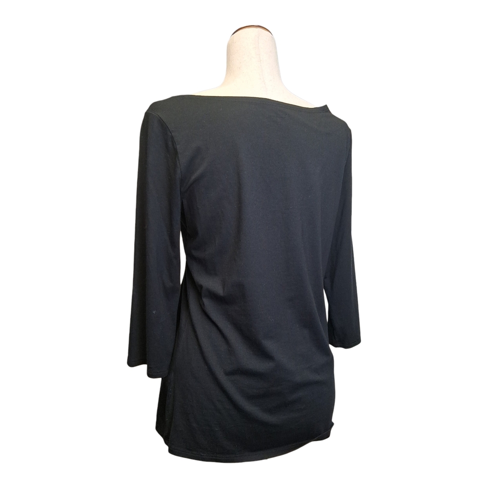 Garnet Hill Women's Black Essential 3/4 Sleeve Boatneck Pima Cotton Tee M - Picture 2 of 3